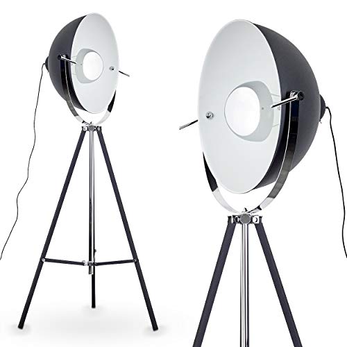 Stehlampe Tapa, Vintage Stehleuchte mit Lampenschirm in Schwarz/Weiß aus Metall, Ø 60 cm, E27-Fassung, max. 57 Watt, verstellbare Bodenleuchte im Retro-Design, auch geeignet für LED Leuchtmittel