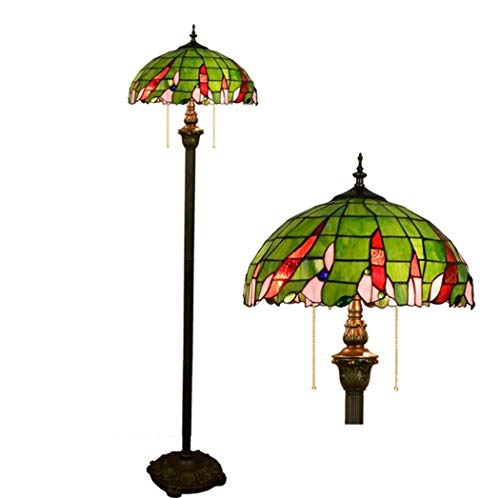 Yjmgrowing Retro grüne Stehlampe Tiffany-Stil handgemachte Glasmalerei Tisch Schreibtisch Boden Stehleuchte 16-Zoll-Schlafzimmer-Lese beleuchtung, Fußschalter, E27 × 2,40W (40 * 162CM)
